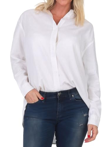 Eight 2 Nine Damen Langarm Leinen Bluse LETN-079 Leinenhemd mit Kragen White XS von Eight 2 Nine