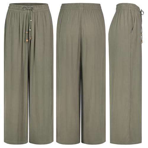 Eight 2 Nine Damen Luftige Sommerhose Freizeit Weit geschnitten Stoffhose Musselin, Hosengröße:L (40), Farbe:Olive von Eight 2 Nine