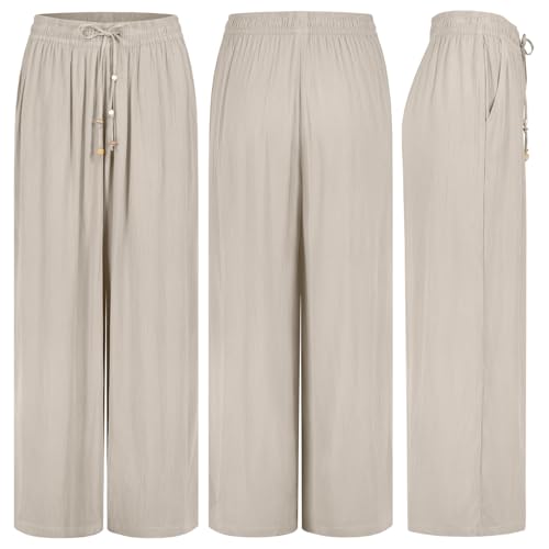 Eight 2 Nine Damen Luftige Sommerhose Freizeit Weit geschnitten Stoffhose Musselin, Hosengröße:M (38), Farbe:Beige von Eight 2 Nine