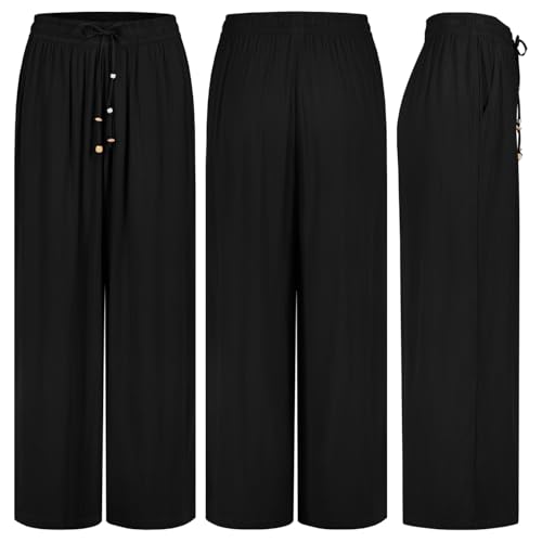 Eight 2 Nine Damen Luftige Sommerhose Freizeit Weit geschnitten Stoffhose Musselin, Hosengröße:XS (34), Farbe:Schwarz von Eight 2 Nine