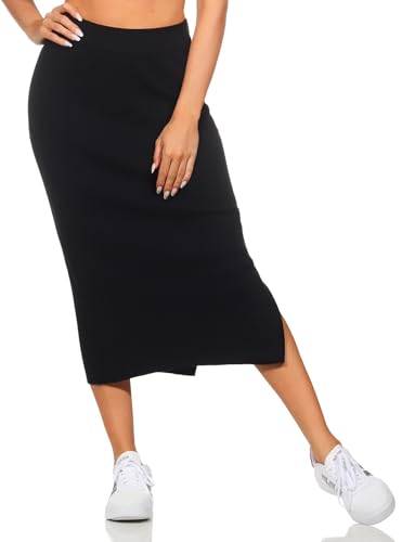 Eight 2 Nine Damen Midi Strick-Rock LETN-084 Damenrock wadenlang mit Schlitz Black L von Eight 2 Nine