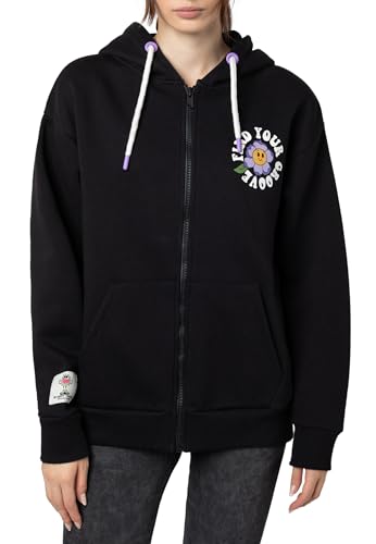 Eight 2 Nine Damen Sweatjacke mit Backprint, Oversized Trendy Zipperjacke Dark-Grey XS von Eight 2 Nine