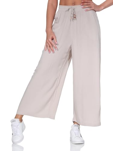 Eight 2 Nine Damen Viskose Palazzo Hose LETN-096 Sommerhose mit weitem Bein Light Beige L von Eight 2 Nine