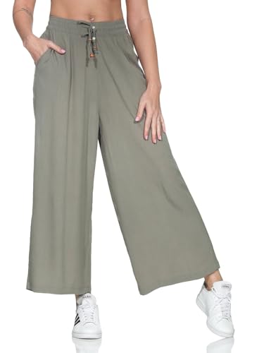 Eight 2 Nine Damen Viskose Palazzo Hose LETN-096 Sommerhose mit weitem Bein Middle Green M von Eight 2 Nine