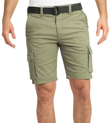 Eight 2 Nine Herren Cargo Shorts Kurze Hose LETN-081 Bermuda mit Canvas-Gürtel Ivy Olive W32 von Eight 2 Nine