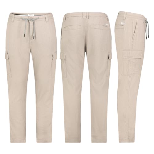Eight2nine Herren Leinen Hose Leinenhose Regular Freizeithose Sommer Hose sehr leicht und angenehm, Hosengröße:W33, Farbe:Cargo-Light Sand von Eight 2 Nine