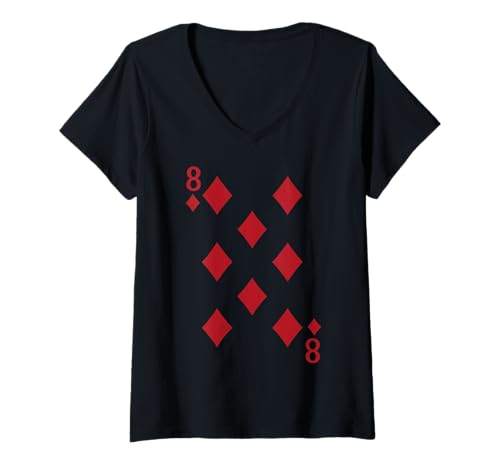 Damen Eight Diamond Card Poker Vegas Kostüm T-Shirt mit V-Ausschnitt von Eight Cards Outfit