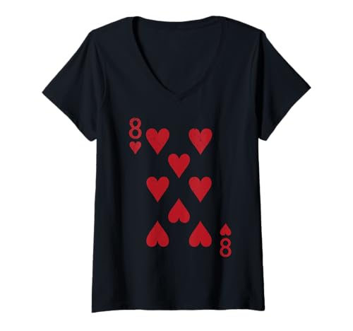 Damen Eight Heart Card Poker Vegas Kostüm T-Shirt mit V-Ausschnitt von Eight Cards Outfit