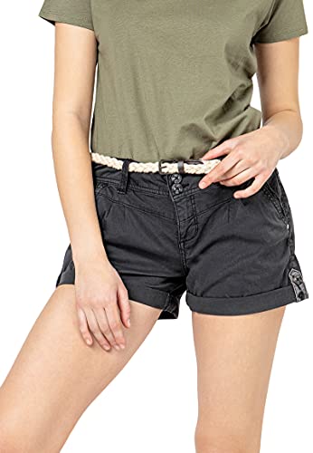 Eight2Nine Damen Chino Shorts Hose mit Flecht-Gürtel Dark-Grey L von Eight2Nine