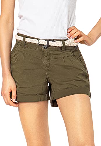 Eight2Nine Damen Chino Shorts Hose mit Flecht-Gürtel Green L von Eight2Nine