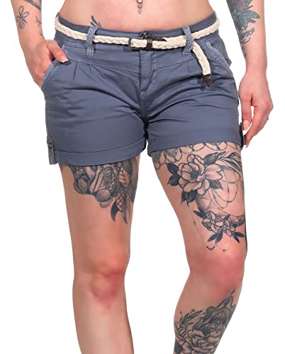 Eight2Nine Damen Chino Shorts Kurze Hose mit Gürtel Bleached Indigo XS von Eight2Nine