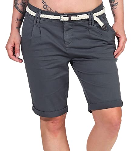 Eight2Nine Damen Chino Shorts LETN-025 Kurze Hose mit Gürtel Iron Grey S von Eight2Nine