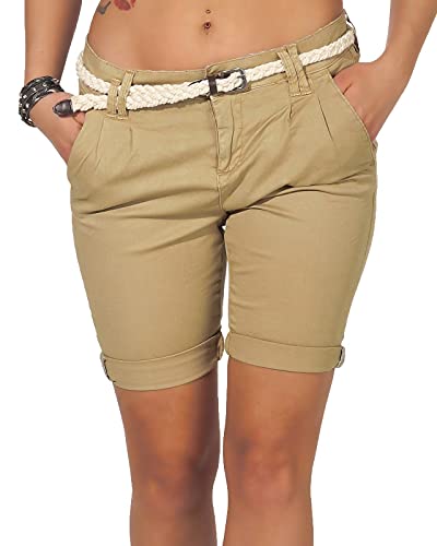 Eight2Nine Damen Chino Shorts LETN-025 Kurze Hose mit Gürtel Natural beige L von Eight2Nine