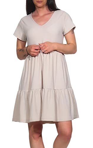 Eight2Nine Damen Musselin-Kleid LETN-063 Sommerkleid mit V-Ausschnitt Birch Beige S von Eight2Nine