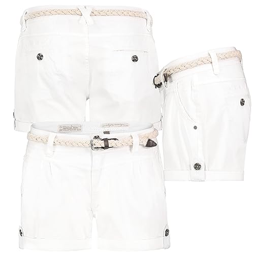 Eight2Nine Damen Short Bermuda Kurze Hose Sommer Chino Stoff Hotpants mit Gürtel, Hosengröße:L / 40, Farbe:Weiß von Eight2Nine