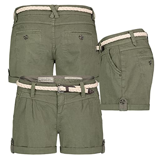 Eight2Nine Damen Short Bermuda Kurze Hose Sommer Chino Stoff Hotpants mit Gürtel, Hosengröße:M / 38, Farbe:Dusty Olive von Eight2Nine
