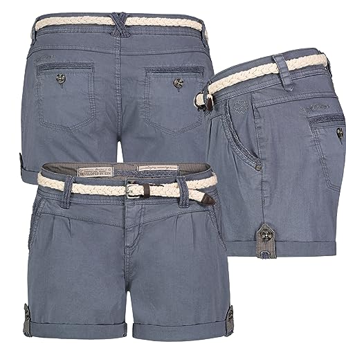 Eight2Nine Damen Short Bermuda Kurze Hose Sommer Chino Stoff Hotpants mit Gürtel, Hosengröße:XS / 34, Farbe:Middle Blue von Eight2Nine