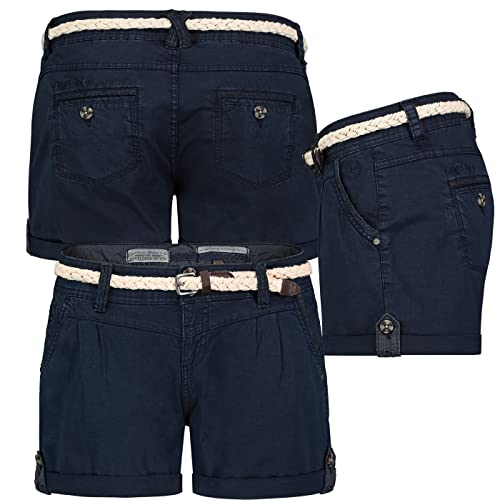 Eight2nine Damen Short Bermuda Kurze Hose Sommer Chino Stoff Hotpants mit Gürtel, Hosengröße:XS / 34, Farbe:Navy von Eight 2 Nine