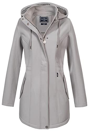 Eight2Nine Damen Softshelljacke LETN-041 wasserabweisender Kurzmantel mit Kapuze Light Grey L von Eight2Nine