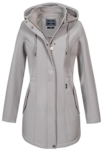 Eight 2 Nine Damen Softshelljacke LETN-041 wasserabweisender Kurzmantel mit Kapuze Light Grey M von Eight 2 Nine