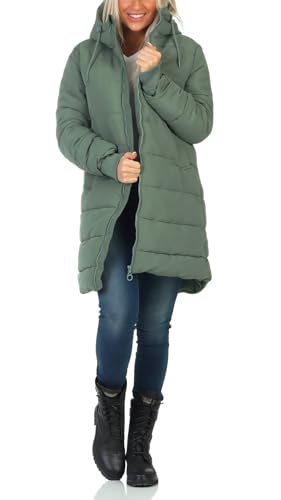 Eight2Nine Damen Steppmantel Winterjacke LETN-068 mit Kapuze Laurel Green M von Eight2Nine