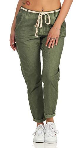 Eight2Nine Damen Stoff-Hose LETN-047 Chinohose inkl. Binde-Gürtel Herbal Green S von Eight2Nine