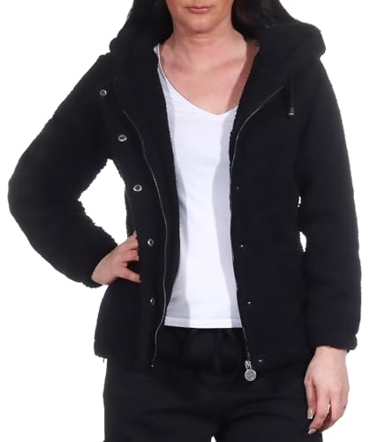 Eight2Nine Damen Teddy-Fleecejacke Sherpa LETN-057 mit Kapuze black XS von Eight2Nine