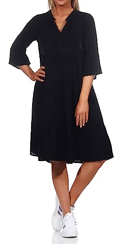 Eight2Nine Damen Viskose Kleid LETN-067 Knielang mit 3/4-Ärmeln Black XS von Eight2Nine