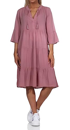 Eight2Nine Damen Viskose Kleid LETN-067 Knielang mit 3/4-Ärmeln Dark Vintage Rose M von Eight2Nine