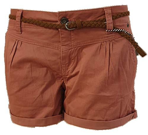 Eight 2 Nine Hot Pant Damen Bermuda Short tiefer Bund Aufschlag und Flechtgürtel Soft Washed (L, Rose) von Eight 2 Nine