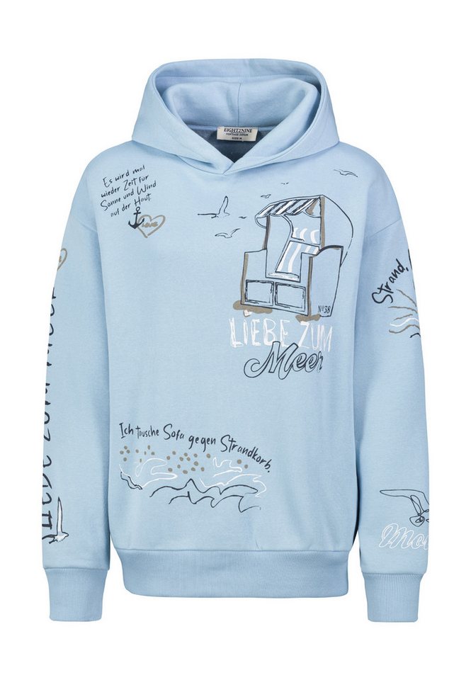 Eight2Nine Kapuzenpullover Damen Hoodie Kapuzenpullover allover Küstenprint Sweater, Kapuzensweatshirt mit seitl. Eingrifftaschen von Eight2Nine