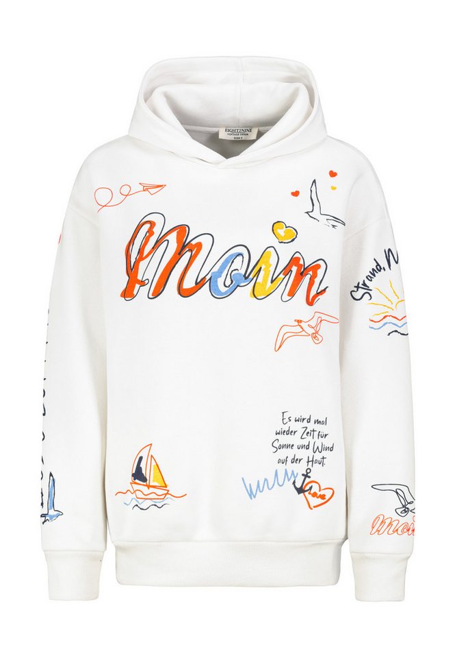 Eight2Nine Kapuzenpullover Damen Hoodie Kapuzenpullover allover Küstenprint Sweater, Kapuzensweatshirt mit seitl. Eingrifftaschen von Eight2Nine