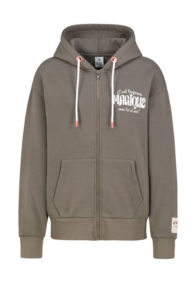 Eight2Nine Kapuzensweatjacke Damen ZIP Sweatjacke mit Backprint Hoodie, Kapuzenpullover, Zipperjacke mit Kängurutasche und Kapuze von Eight2Nine