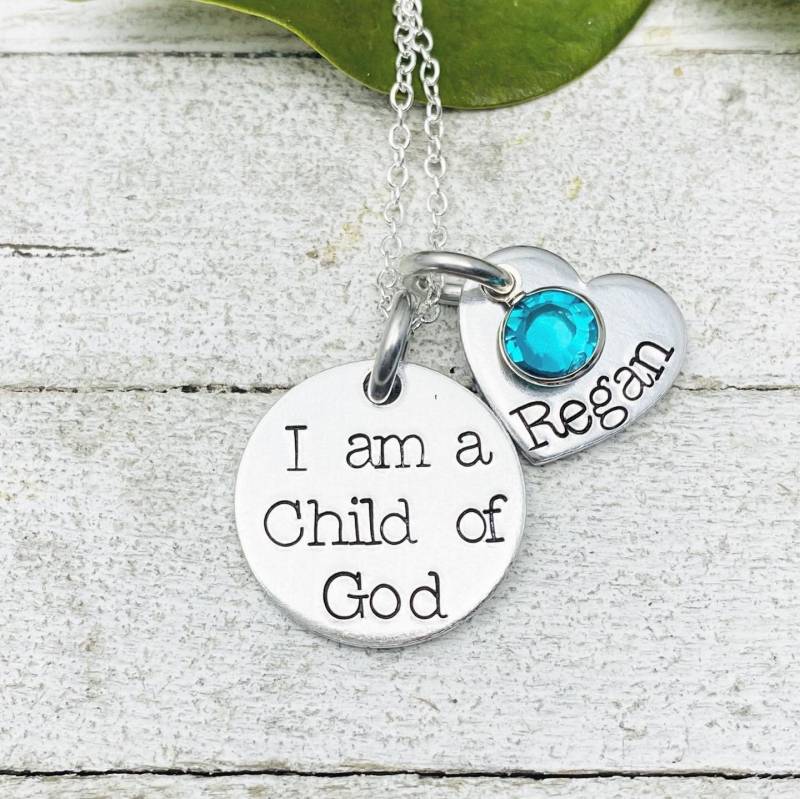 Handgestempelt "I Am A Child Of God" Mit Name Und Swarovski Crystal Birthstone - Halskette By Eight9Designs Lds Jewelry von Eight9Designs
