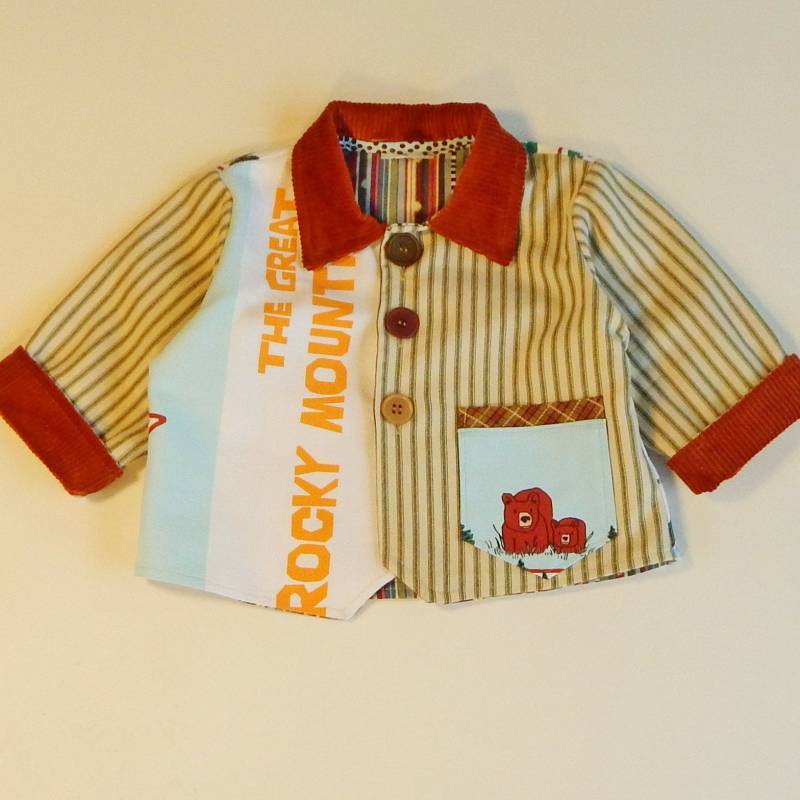 Handgefertigt Baumwolle Säugling Rocky-Mountain Themen T-Handtuch Babyjacke Streifen Futter - 6-12 Monate von EightWomen