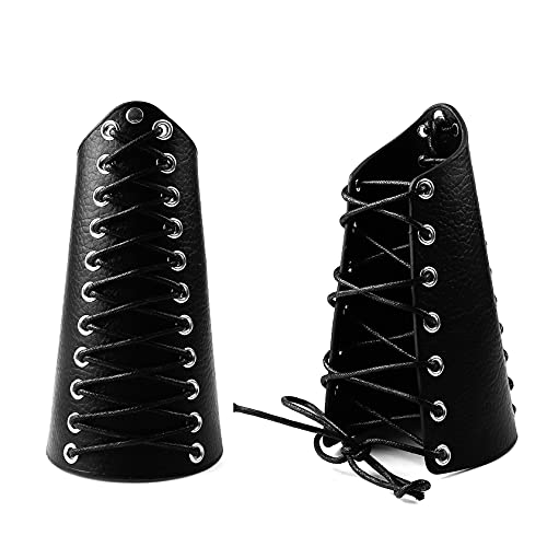 Eigso 1 Paar Leder mittelalterliche Stulpe für Männer Frauen Punk Wikinger schwarz Manschette Armschiene Set für Mann Frau von Eigso