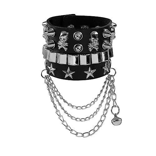 Eigso 2 Pcs Classic Punk Leder Skull Star Armband Set für Männer Frauen Retro Vintage Gothic Skelett Manschette Armband Set für Mann Frau von Eigso