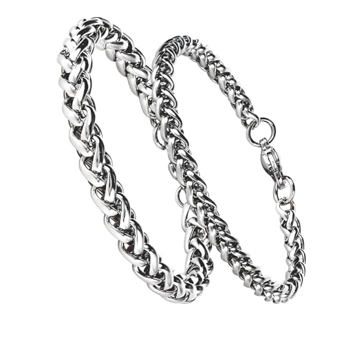 Eigso 2 Pcs Edelstahl Knochen Form Cuban Link Kette Armbänder für Männer Frauen zierlich Silber passende Armbänder für Paar von Eigso
