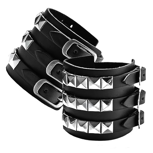 Eigso 2 Pcs PU Leder Punk Manschette Armbänder für Männer Frauen Retro Vintage Classic 80s Nieten Manschette Armbänder für Mann Frau Einstellbar von Eigso