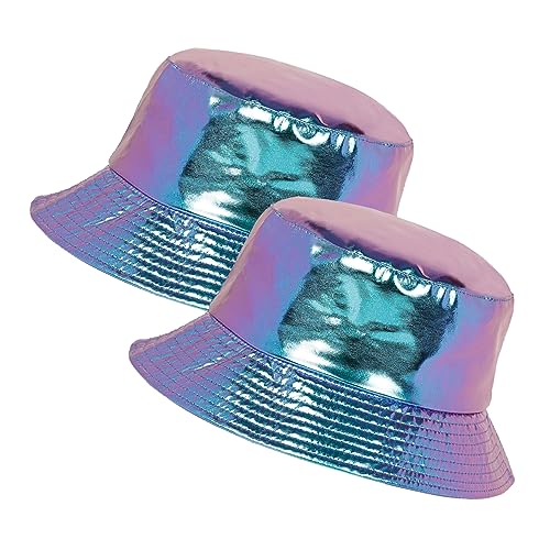Eigso 2 Pcs Unisex Mode Wild Camping Metallic Eimer Hut für Frauen Männer Sonnenschutz Leichtgewicht Fischer Hut für Frau Mann von Eigso