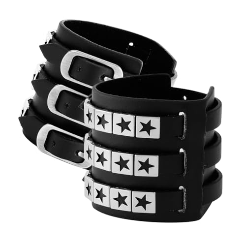 Eigso 2 Pcs Unisex PU Leder Punk Manschette Armbänder für Männer Frauen Retro Vintage Classic Rock Star Wrap Armbänder für Mann Frau von Eigso