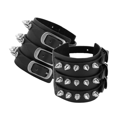 Eigso 2 Stück Punk Leder Manschette Nietenarmbänder für Männer Frauen Klassische 80er Spike Biker Armbänder für Mann Frau von Eigso