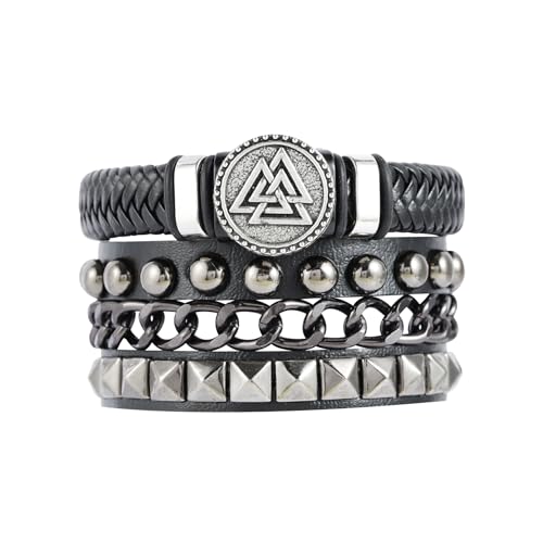 Eigso 2 Stück Punk Leder Trinity Celtic Knot Armbänder für Männer Frauen Retro Vintage Viking Manschette Armbänder für Mann Frau von Eigso