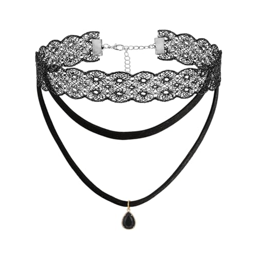 Eigso 2 Stück schwarzer Spitze Gothic Tattoo Samt Choker Halskette für Frauen Männer Unisex Vintage Kristall Edelstein Halsketten für Frau Mann Eigso 2 Stück schwarzer Spitze Gothic Tattoo Samt Choker Halskette für Frauen Männer Unisex Vintage Kristall Edelstein Halsketten für Frau Mann von Eigso