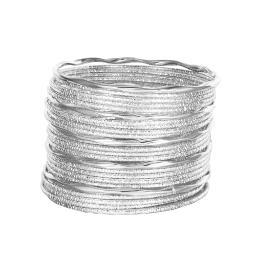 Eigso 25 Pcs Silber indischen Armreif Manschette Armbänder für Frauen Männer böhmischen stapelbar strukturierte Armbänder für Frau Mann von Eigso