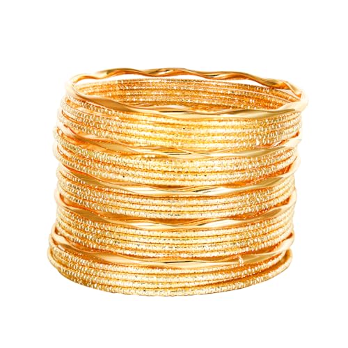 Eigso 25 Pcs Stunning Gold indischen Armreif Armbänder für Frauen Männer Stackable böhmischen strukturierte Armbänder für Frau Mann von Eigso