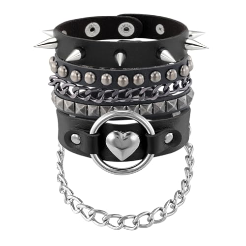 Eigso 3 Pcs Damen Punk Leder Rock Armband Retro Armband Riemen für Mann Leder Kette Armbänder von Eigso