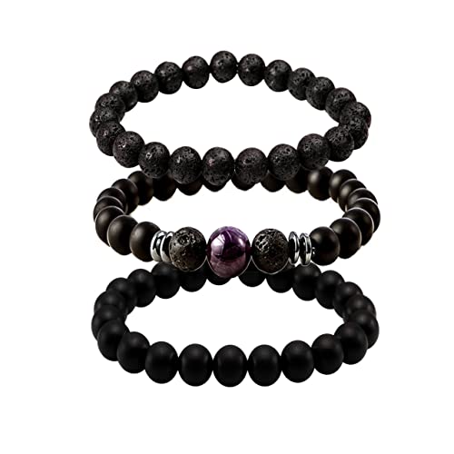 Eigso 3 Pcs Holzperlen Armbänder für Frauen und Männer Lava Rock buddhistischen Armband einstellbar von Eigso