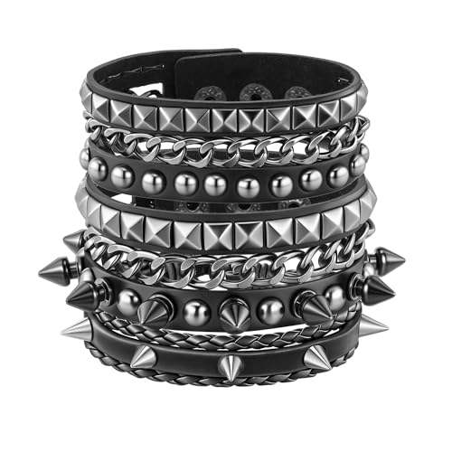 Eigso 3 Pcs Punk Nietenarmbänder für Frauen Mann Retro Spiked Rock Konzert Armband für Frau Mann von Eigso