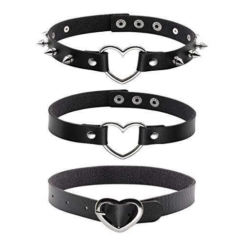 Eigso 3Pcs Punk Halsbände für Frauen Schwarz PU Leder Punk Gothic Legierung Herzform verstellbar Eigso 3Pcs Punk Halsbände für Frauen Schwarz PU Leder Punk Gothic Legierung Herzform verstellbar von Eigso